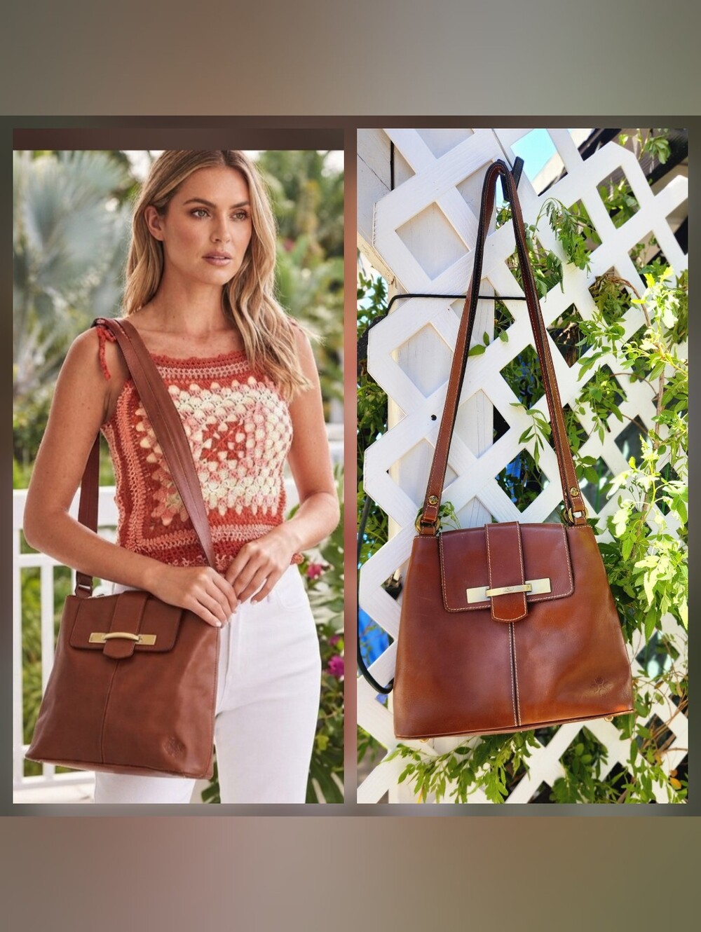 Patricia Nash Larone North/South Shoulder Bag for, Tan, 12.25" x 13" x 5.5